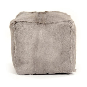 Zentique Tibetan Light Grey Goat Fur Pouf — Handcrafted Plush Accent Seat & Footstool, Cozy Boho Texture, W22xH16xD22 inches ZGFC-light grey
