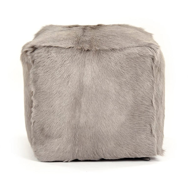 Zentique Tibetan Light Grey Goat Fur Pouf — Handcrafted Plush Accent Seat & Footstool, Cozy Boho Texture, W22xH16xD22 inches ZGFC-light grey