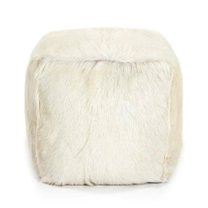 Zentique Tibetan White Goat Fur Pouf — Handcrafted Luxe Pouffe, Versatile Footstool & Extra Seating for Boho Homes (22"x16") ZGFC-white