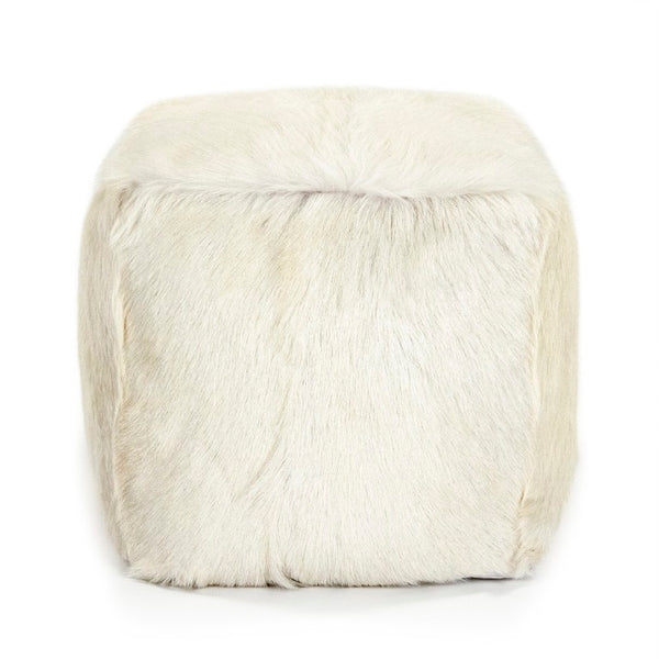 Zentique Tibetan White Goat Fur Pouf — Handcrafted Luxe Pouffe, Versatile Footstool & Extra Seating for Boho Homes (22"x16") ZGFC-white