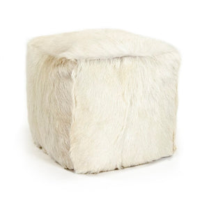 Zentique Tibetan White Goat Fur Pouf — Handcrafted Luxe Pouffe, Versatile Footstool & Extra Seating for Boho Homes (22"x16") ZGFC-white