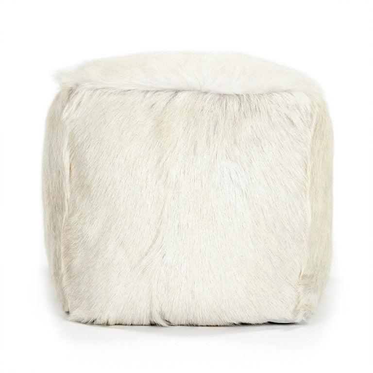 Zentique Tibetan White Goat Fur Pouf — Handcrafted Luxe Pouffe, Versatile Footstool & Extra Seating for Boho Homes (22"x16") ZGFC-white