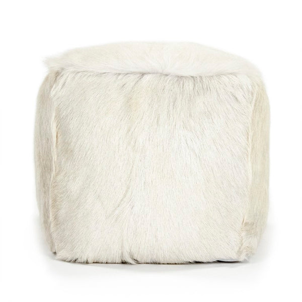 Zentique Tibetan White Goat Fur Pouf — Handcrafted Luxe Pouffe, Versatile Footstool & Extra Seating for Boho Homes (22"x16") ZGFC-white