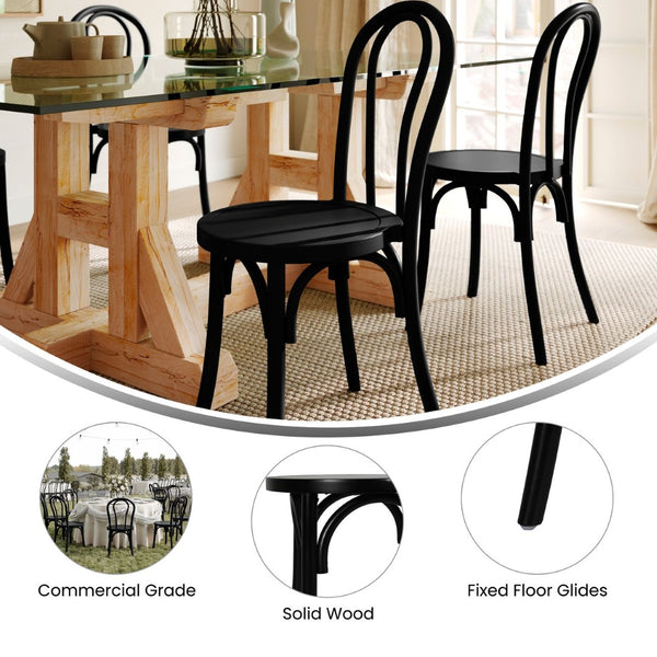 English Elm Betsy Solid Wood Stackable Dining Chair - Timeless Design for Commercial Spaces and Home Use Black ZH-8003A-BLK-GG