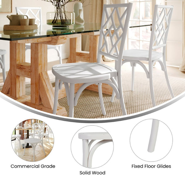 English Elm Brooklyn Commercial-Grade Solid Wood Stackable Dining Chair with Rustic Charm and Elegant Back Design White ZH-8100-5-WHT-GG