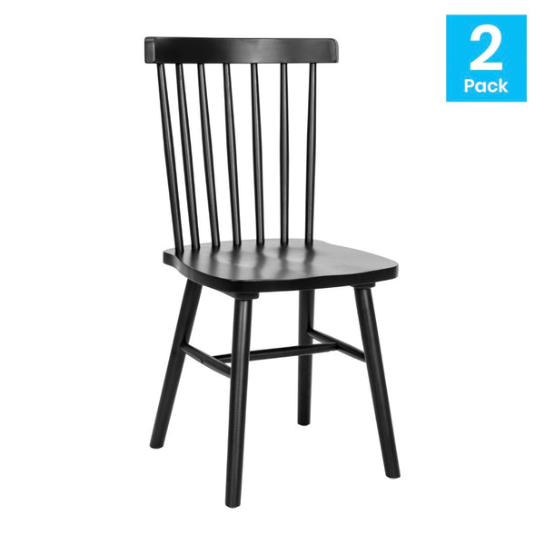 English Elm Ingrid Set of 2 Commercial-Grade Windsor Dining Chairs, Solid Wood, Armless Spindle-Back Comfort Black ZH-8101WR-BK-2-GG