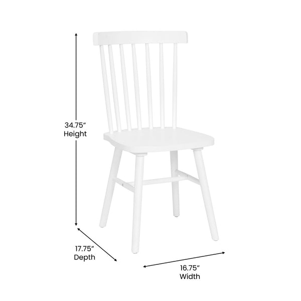 English Elm Ingrid Set of 2 Commercial-Grade Windsor Dining Chairs, Solid Wood, Armless Spindle-Back Comfort White ZH-8101WR-WH-2-GG