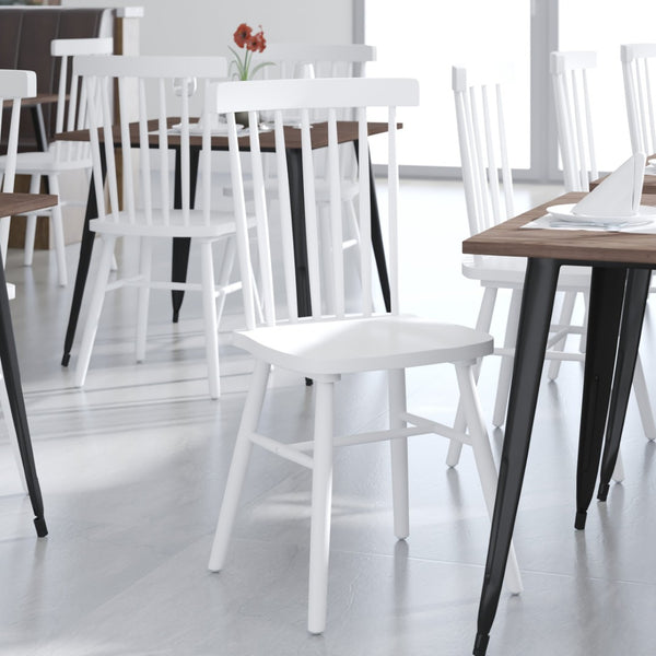 English Elm Ingrid Set of 2 Commercial-Grade Windsor Dining Chairs, Solid Wood, Armless Spindle-Back Comfort White ZH-8101WR-WH-2-GG