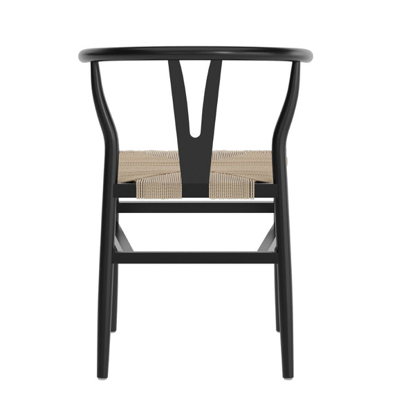 English Elm Logan Stackable Y-Back Wood Dining Chair with Woven Kraft Paper Seat for Stylish Comfort & Durability Black Frame/Natural Seat ZH-8101YS-BLK-NAT-GG