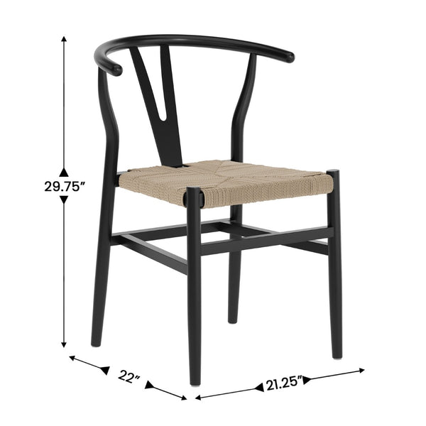 English Elm Logan Stackable Y-Back Wood Dining Chair with Woven Kraft Paper Seat for Stylish Comfort & Durability Black Frame/Natural Seat ZH-8101YS-BLK-NAT-GG