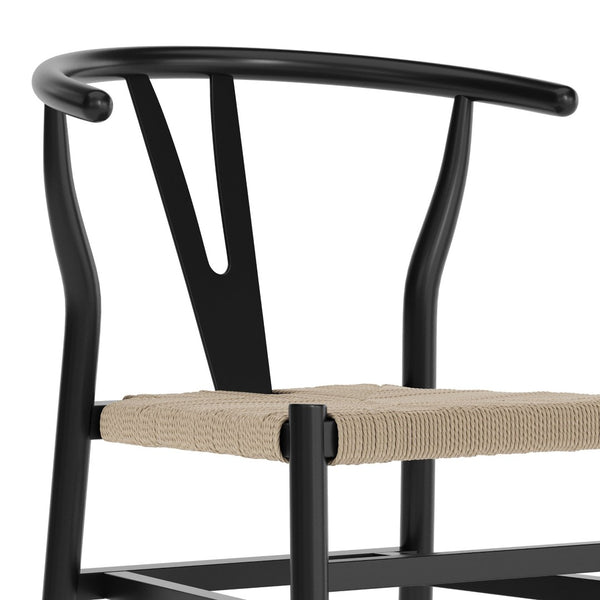 English Elm Logan Stackable Y-Back Wood Dining Chair with Woven Kraft Paper Seat for Stylish Comfort & Durability Black Frame/Natural Seat ZH-8101YS-BLK-NAT-GG