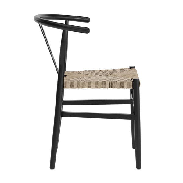 English Elm Logan Stackable Y-Back Wood Dining Chair with Woven Kraft Paper Seat for Stylish Comfort & Durability Black Frame/Natural Seat ZH-8101YS-BLK-NAT-GG