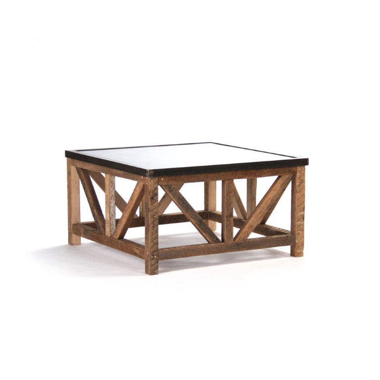Zentique Eloise Rustic Coffee Table with Rust/Copper Lacquer Top & Reclaimed Heart Pine Base — Durable, Eco Chic (96) ZIC002-L