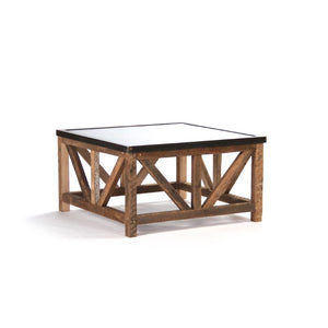 Zentique Eloise Rustic Coffee Table with Rust/Copper Lacquer Top & Reclaimed Heart Pine Base — Durable, Eco Chic (96) ZIC002-L
