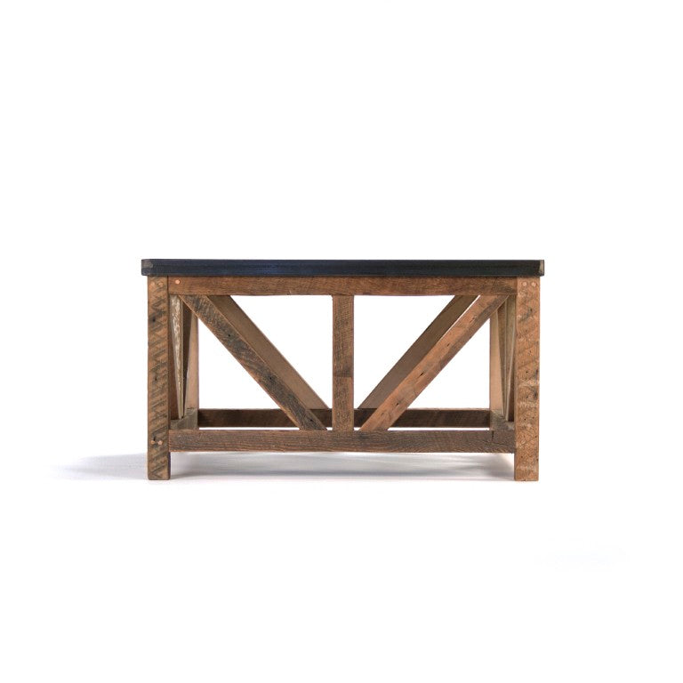 Zentique Eloise Rustic Coffee Table with Rust/Copper Lacquer Top & Reclaimed Heart Pine Base — Durable, Eco Chic (96) ZIC002-L