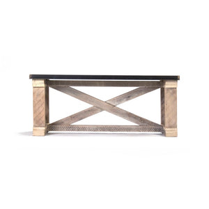 Zentique Valerie Reclaimed Heart Pine Coffee Table with Rust/Copper Lacquer Top — Rustic-Industrial W48 H19.75 D24 ZIC004-L
