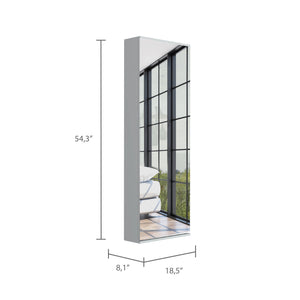 English Elm Leto Wall Mounted Shoe Rack With Mirror — 54" Tall Space-Saving Single Door Holds 10 Pairs, Stylish White 57.1 L x 22.8 W x 4.7 H B20091928