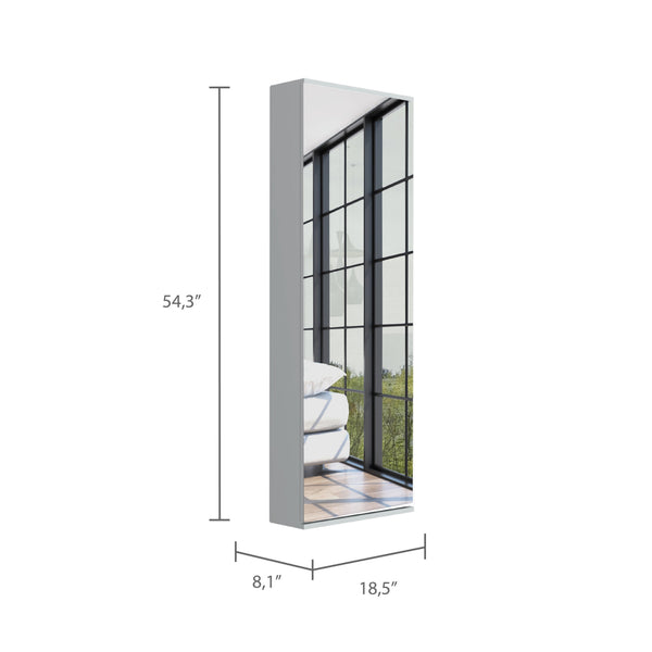 English Elm Leto Wall Mounted Shoe Rack With Mirror — 54" Tall Space-Saving Single Door Holds 10 Pairs, Stylish White 57.1 L x 22.8 W x 4.7 H B20091928