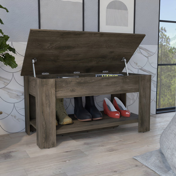 English Elm Austin Storage Table with Lift-Top Cabinet & Lower Shelf, Narrow Entryway Bench for Shoes/Storage B20091895