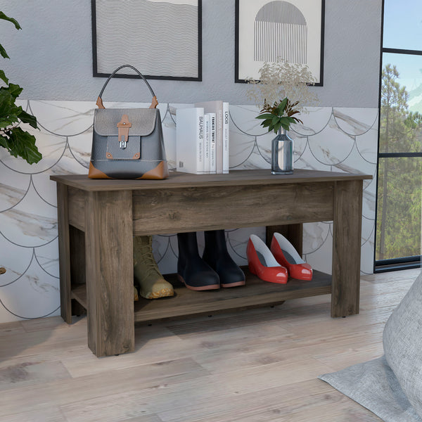 English Elm Austin Storage Table with Lift-Top Cabinet & Lower Shelf, Narrow Entryway Bench for Shoes & Storage B07091895