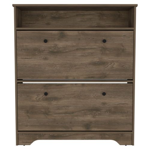 English Elm Shoe 46" H Brown Storage Cabinet with Two Drawers, Two Doors, Adjustable Shelves & Durable Top B097133214