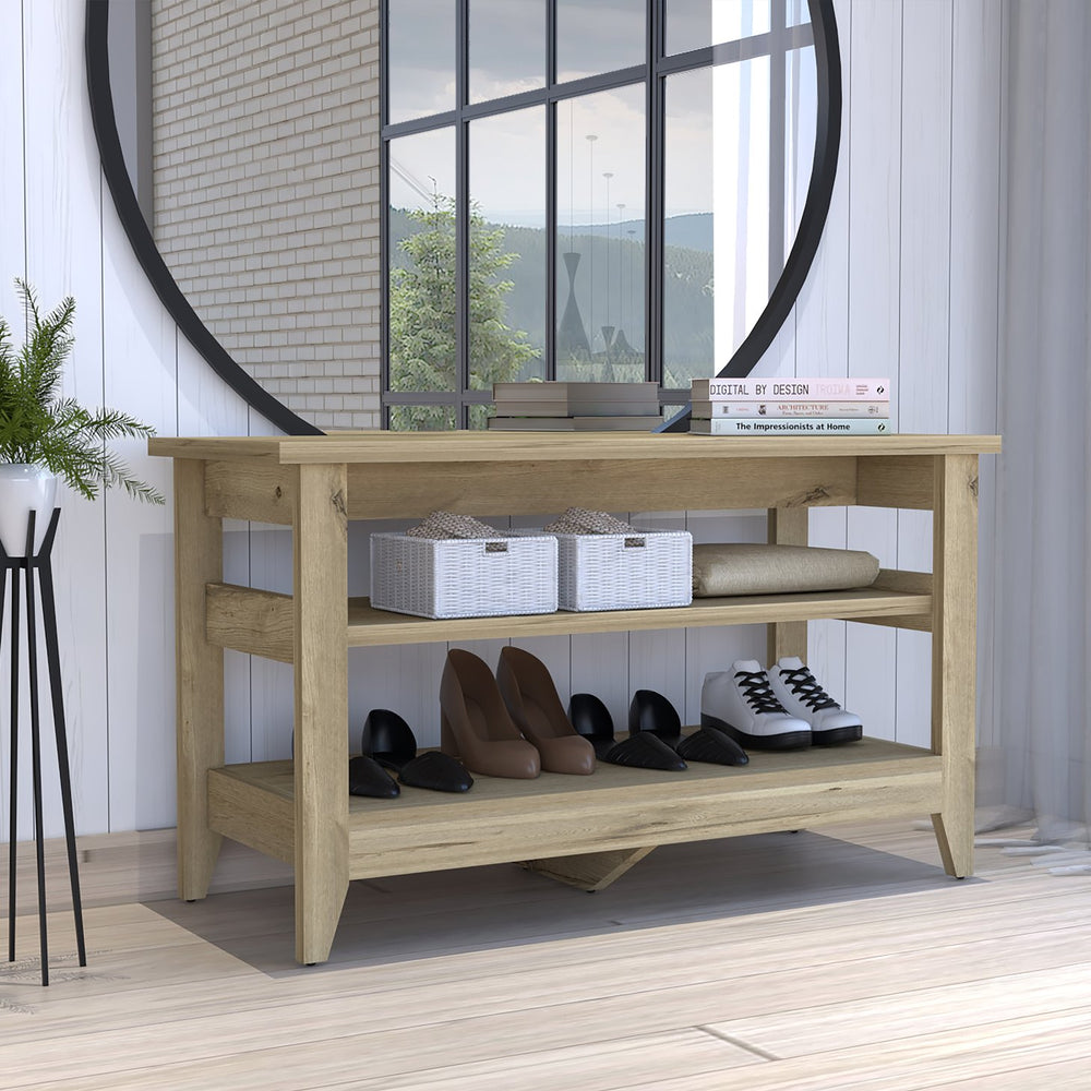 English Elm Misuri Light Oak Storage Bench with Spacious 43.3" Top, Two Open Shelves for Entryway Organization B07091960