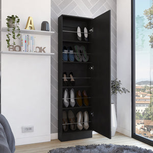 English Elm Leto XL Shoe Rack Cabinet with Mirror, 5 Adjustable Shelves Holds 10 Pairs, Compact Black Design B07091929