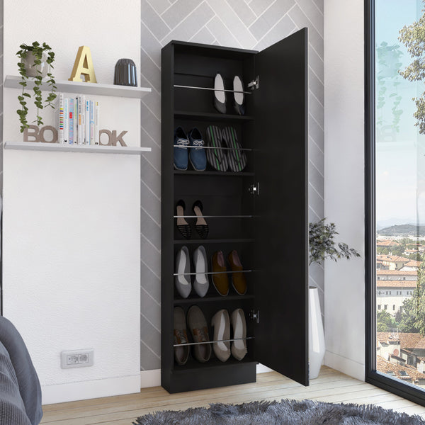 English Elm Leto XL Shoe Rack Cabinet with Mirror, 5 Adjustable Shelves Holds 10 Pairs, Compact Black Design B07091929
