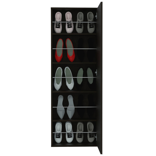 English Elm Leto Wall Mounted Shoe Rack With Mirror — 54" Tall Space-Saving Single Door Holds 10 Pairs, Stylish Black 57.1 L x 22.8 W x 4.7 H B20091927