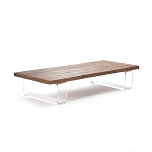 Zentique Acrylic Clear Coffee Table with Oak Top — Low-Profile Modern Centerpiece, Transparent Legs, 71"W ZMA001