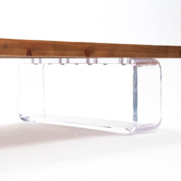 Zentique Acrylic Clear Coffee Table with Oak Top — Low-Profile Modern Centerpiece, Transparent Legs, 71"W ZMA001