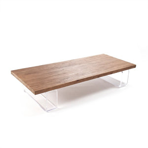 Zentique Acrylic Clear Coffee Table with Oak Top — Low-Profile Modern Centerpiece, Transparent Legs, 71"W ZMA001