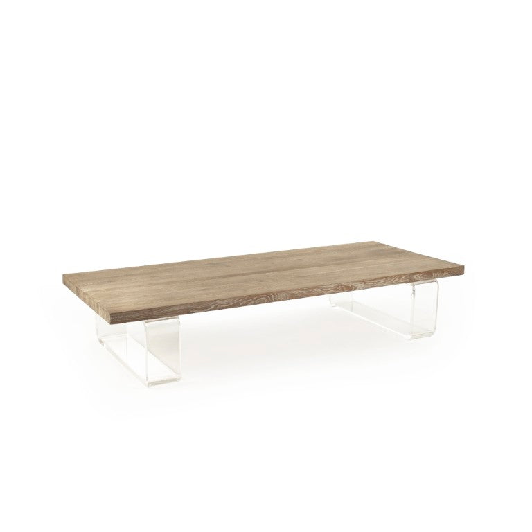 Zentique Acrylic Modern Oak Coffee Table — Clear Floating Acrylic Frame, Low-Profile 71" x 29.75" Centerpiece ZMA001 E272