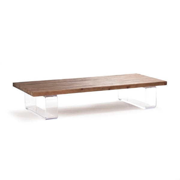 Zentique Acrylic Clear Coffee Table with Oak Top — Low-Profile Modern Centerpiece, Transparent Legs, 71"W ZMA001