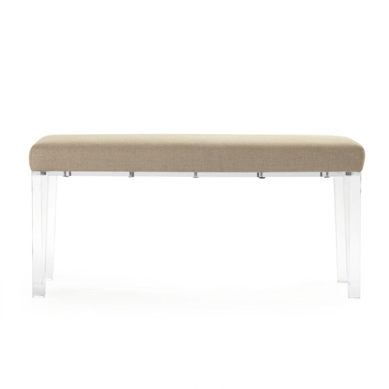 Zentique Emma Bench acrylic base with cushioned linen seat, red stripe accent — compact, modern seating solution for entryway and living spaces Natural Linen (Blue Stripe) ZMA002 A033 Blue Stripe