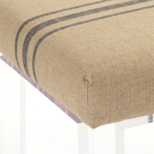 Zentique Emma Bench acrylic base with cushioned linen seat, red stripe accent — compact, modern seating solution for entryway and living spaces Natural Linen (Blue Stripe) ZMA002 A033 Blue Stripe