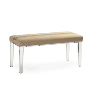 Zentique Emma Bench acrylic base with cushioned linen seat, red stripe accent — compact, modern seating solution for entryway and living spaces Natural Linen (Blue Stripe) ZMA002 A033 Blue Stripe