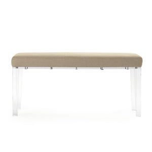 Zentique Emma Bench acrylic base with cushioned linen seat, red stripe accent — compact, modern seating solution for entryway and living spaces Natural Linen (Red Stripe) ZMA002 A034 Red Stripe