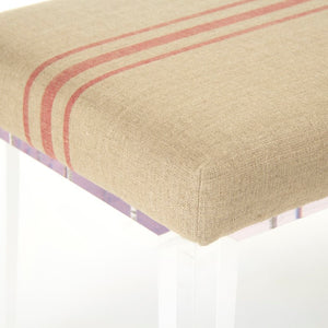 Zentique Emma Bench acrylic base with cushioned linen seat, red stripe accent — compact, modern seating solution for entryway and living spaces Natural Linen (Red Stripe) ZMA002 A034 Red Stripe