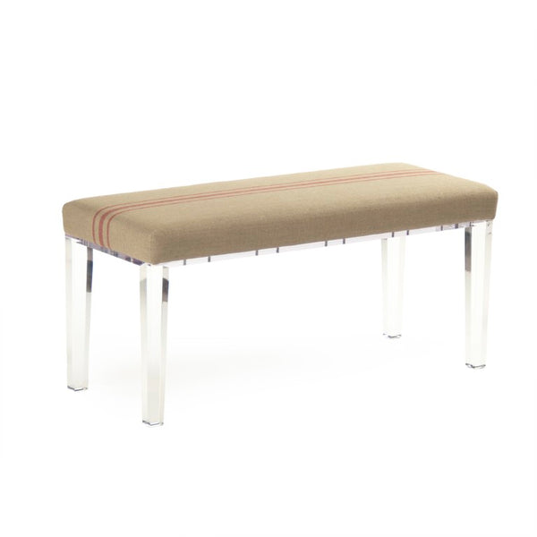 Zentique Emma Bench acrylic base with cushioned linen seat, red stripe accent — compact, modern seating solution for entryway and living spaces Natural Linen (Red Stripe) ZMA002 A034 Red Stripe