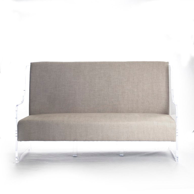 Zentique Acrylic Sofa with Reclaimed Oak Base, Clear Modern Design, Durable Comfort for Minimalist & Industrial Homes ZMA009