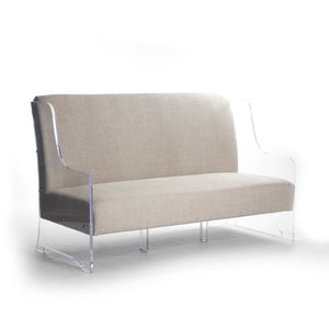 Zentique Acrylic Sofa with Reclaimed Oak Base, Clear Modern Design, Durable Comfort for Minimalist & Industrial Homes ZMA009
