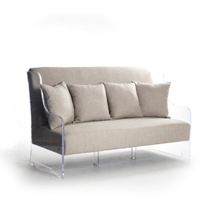 Zentique Acrylic Sofa with Reclaimed Oak Base, Clear Modern Design, Durable Comfort for Minimalist & Industrial Homes ZMA009