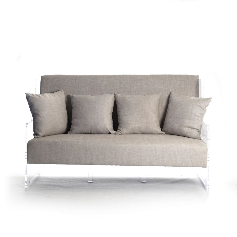 Zentique Acrylic Sofa with Reclaimed Oak Base, Clear Modern Design, Durable Comfort for Minimalist & Industrial Homes ZMA009