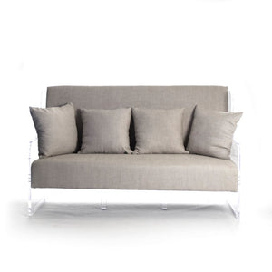 Zentique Acrylic Sofa with Reclaimed Oak Base, Clear Modern Design, Durable Comfort for Minimalist & Industrial Homes ZMA009