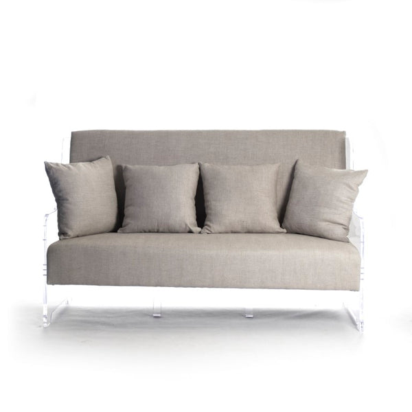 Zentique Acrylic Sofa with Reclaimed Oak Base, Clear Modern Design, Durable Comfort for Minimalist & Industrial Homes ZMA009
