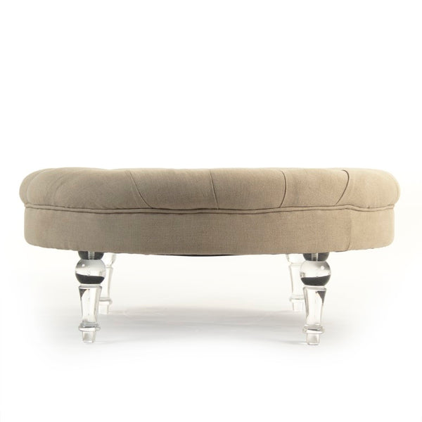 Zentique Adalene Ottoman with Acrylic Accents and Plush Linen Upholstery — Versatile Seating, Durable Style Tan Linen ZMA010
