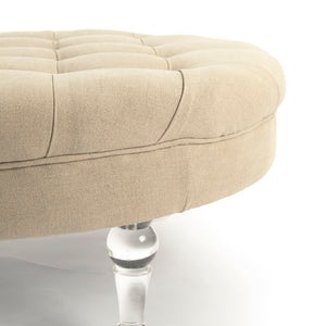 Zentique Adalene Ottoman with Acrylic Accents and Plush Linen Upholstery — Versatile Seating, Durable Style Tan Linen ZMA010