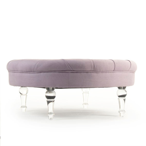 Zentique Adalene Ottoman with Acrylic Accents and Plush Linen Upholstery — Versatile Seating, Durable Style Liliac Linen ZMA011