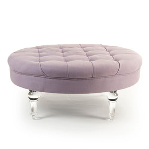Zentique Adalene Ottoman with Acrylic Accents and Plush Linen Upholstery — Versatile Seating, Durable Style Liliac Linen ZMA011